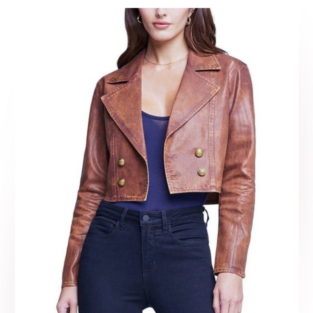 L’AGENCE Women's Brown denim coated Jacket SMALL